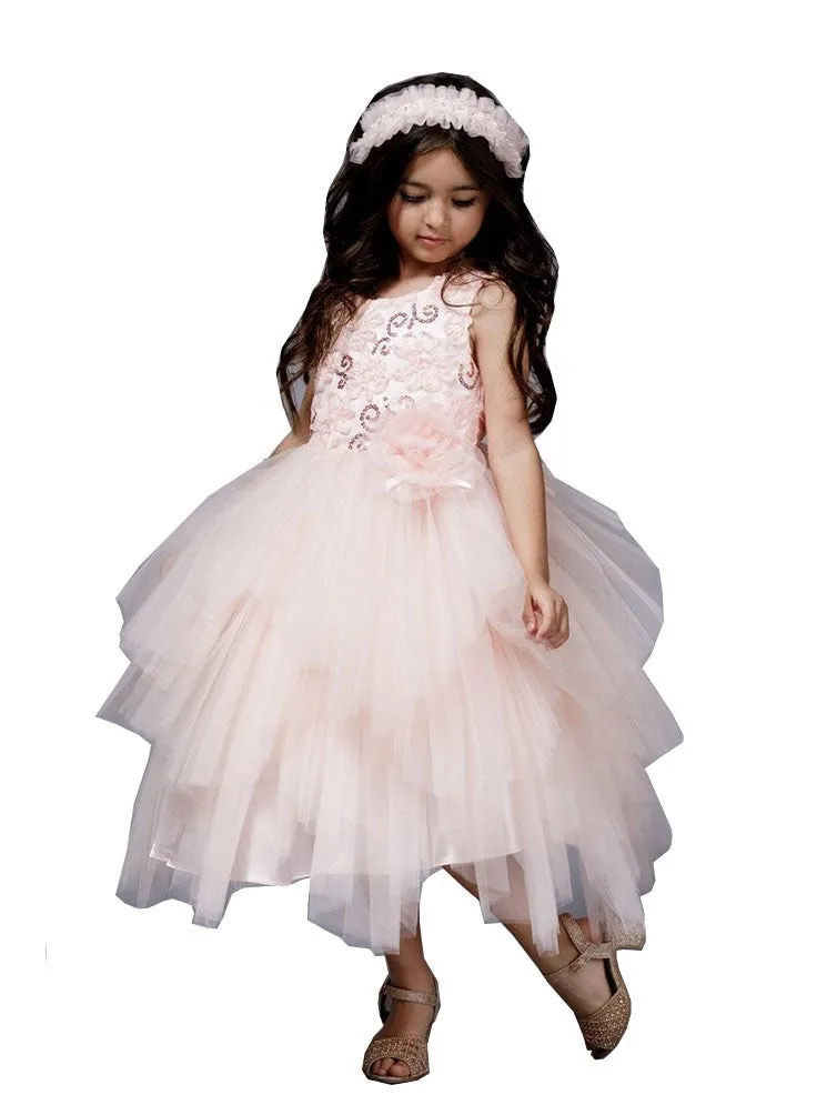Little Girls Blush Sequin Tiered Sonia Flower Girl Dress 2-6