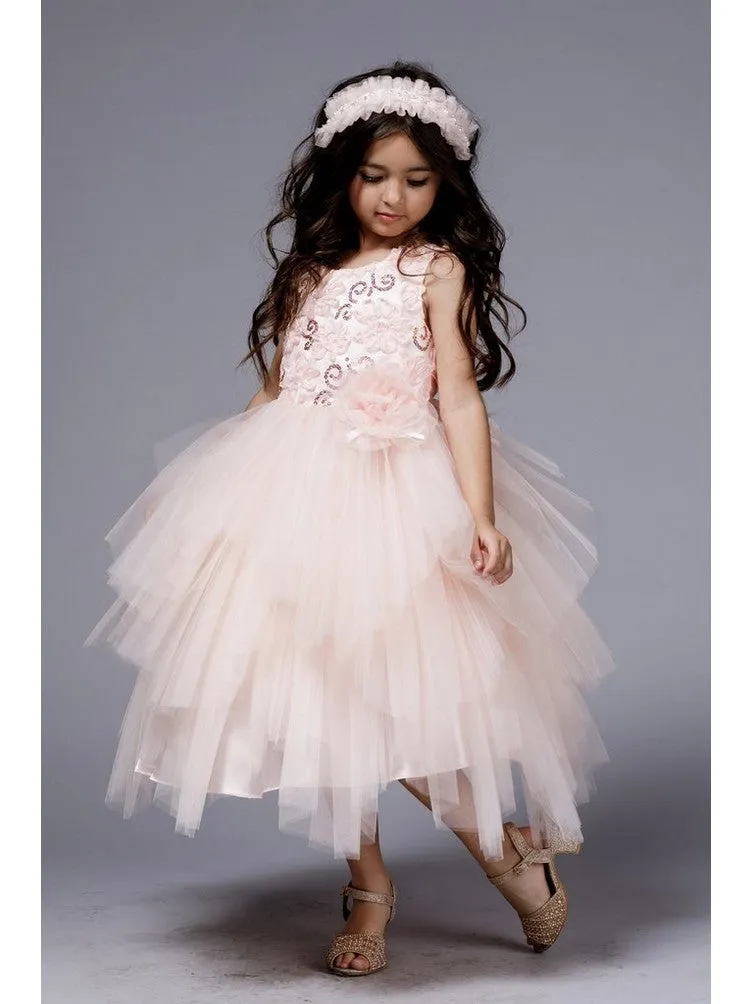 Little Girls Blush Sequin Tiered Sonia Flower Girl Dress 2-6