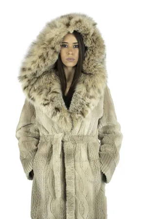 Long Coat in mink Shaved with Lynx Hood