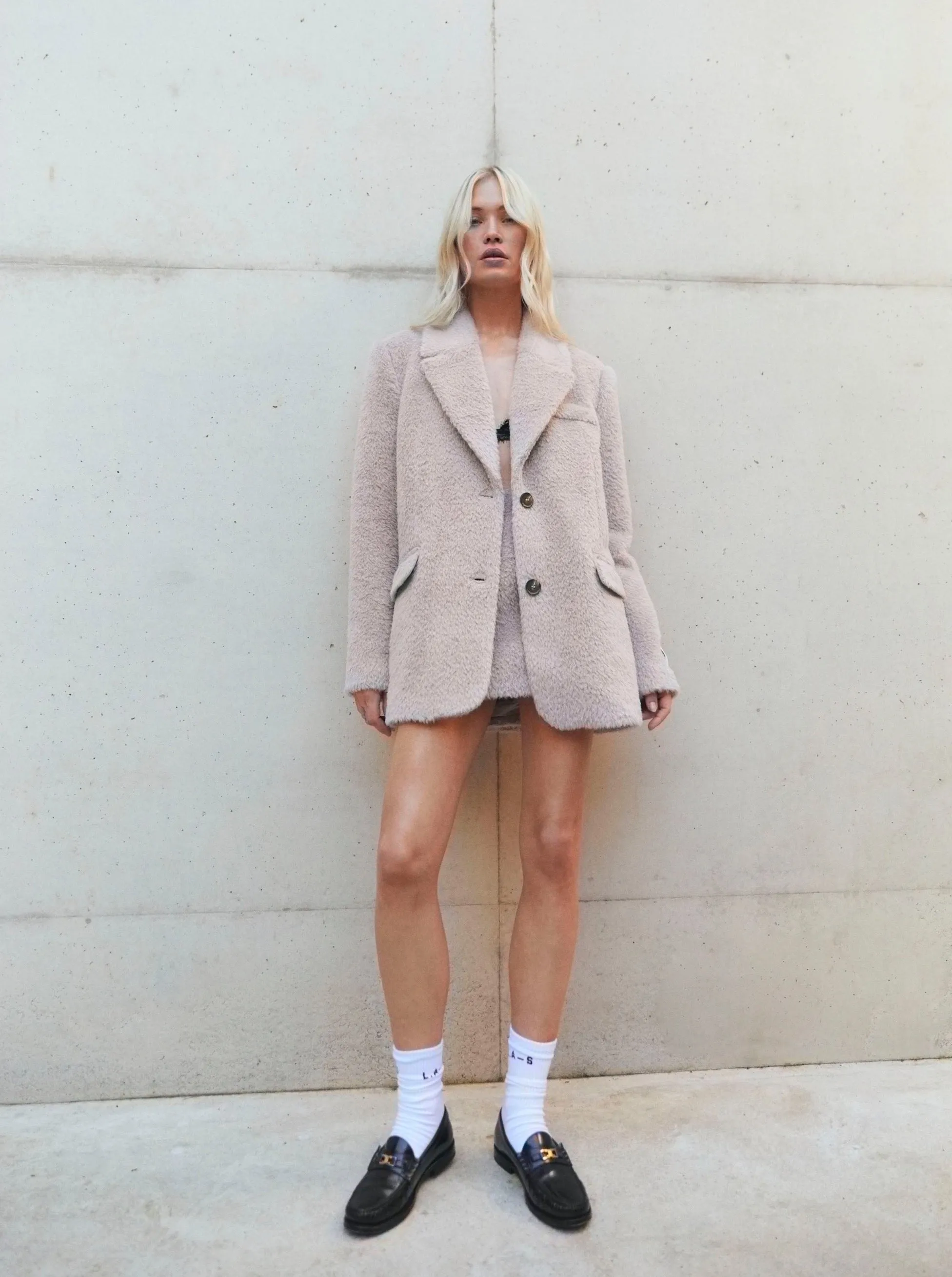 'LORIE' TEXTURED WOOL BLEND MINI SKIRT IN MINK