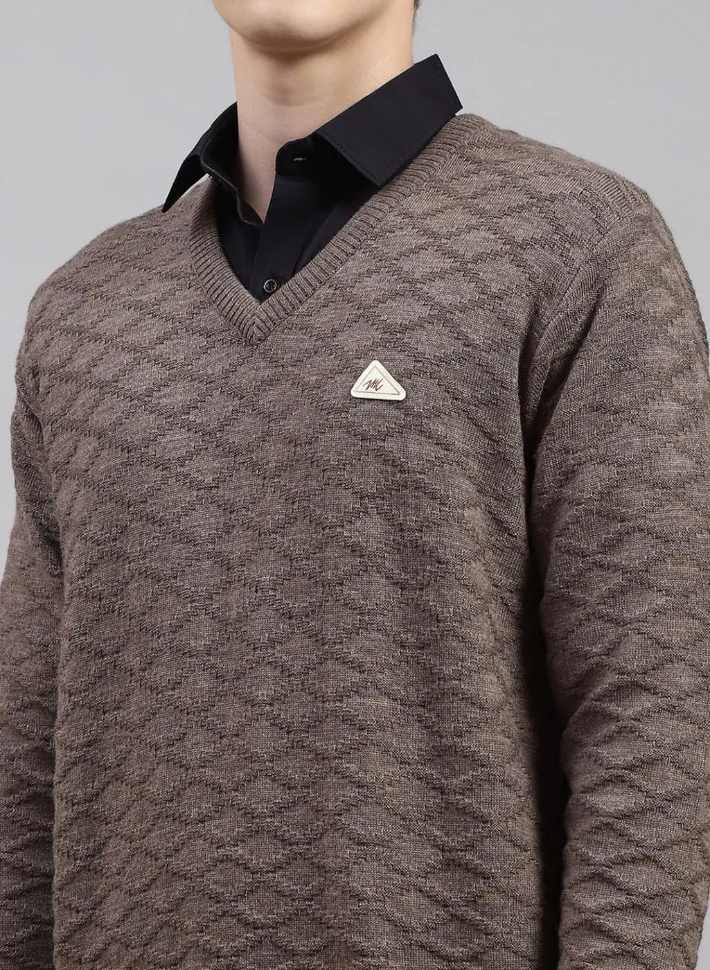 Men Beige Self Design Wool blend Pullover