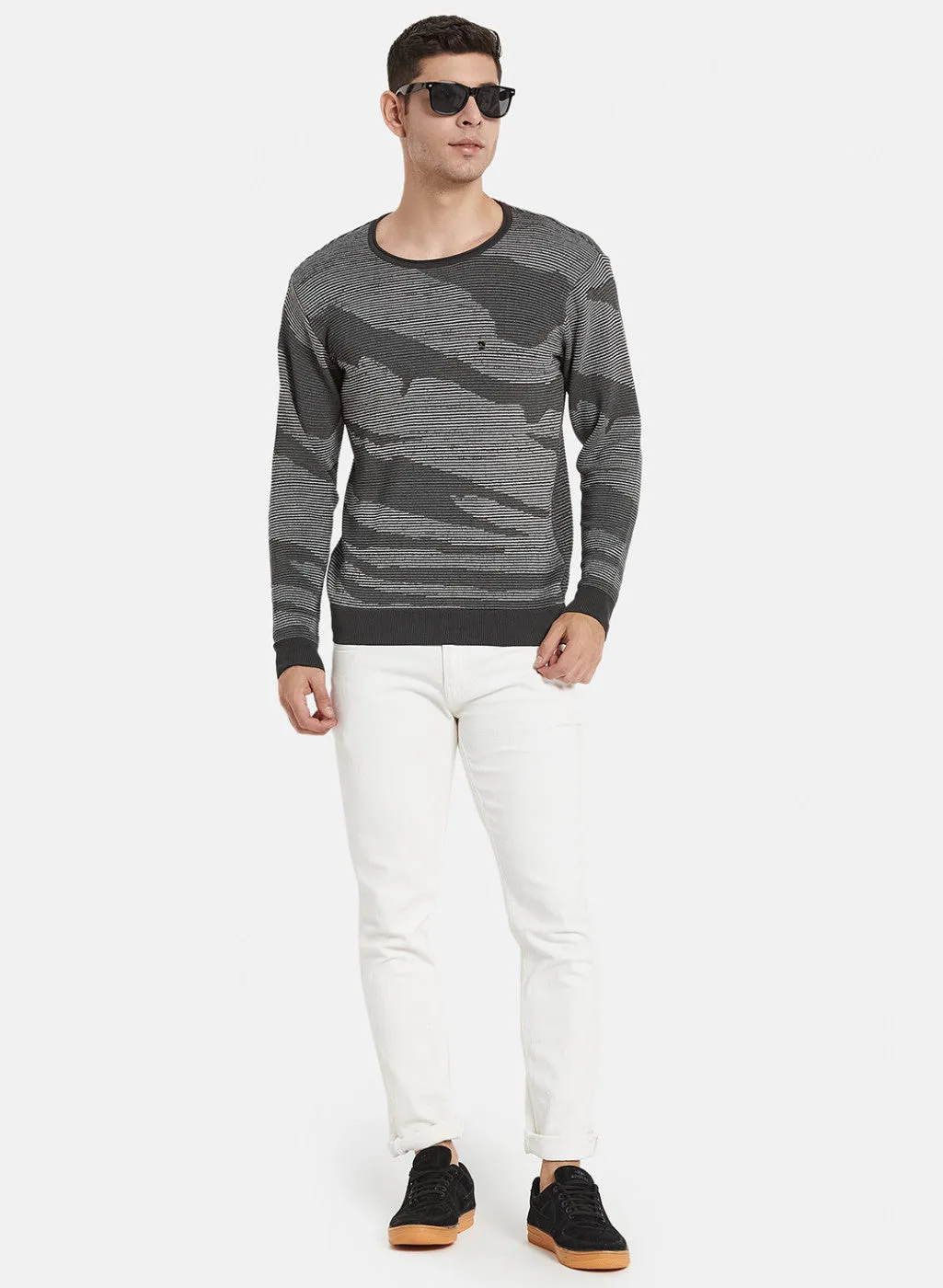 Men Grey Jaquard Pullover