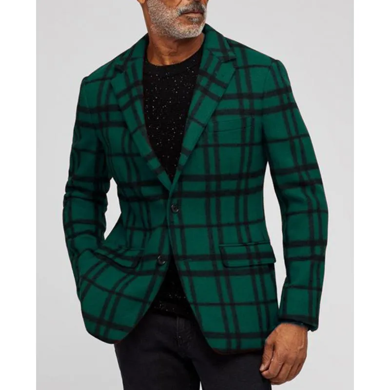 Men's Single-breasted Two-button Plaid Casual Blazer 49405464L