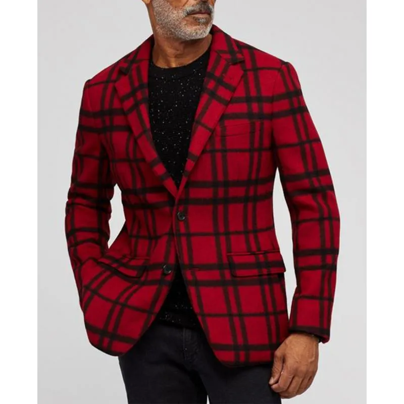 Men's Single-breasted Two-button Plaid Casual Blazer 49405464L
