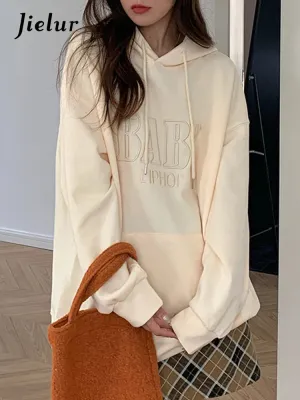 Metaversmall M-XL Embroidered Letter Hoodies Women Hooded Pocket Streetswear Harajuku BF Leisure Female Sweatshirt Autumn Loose Top