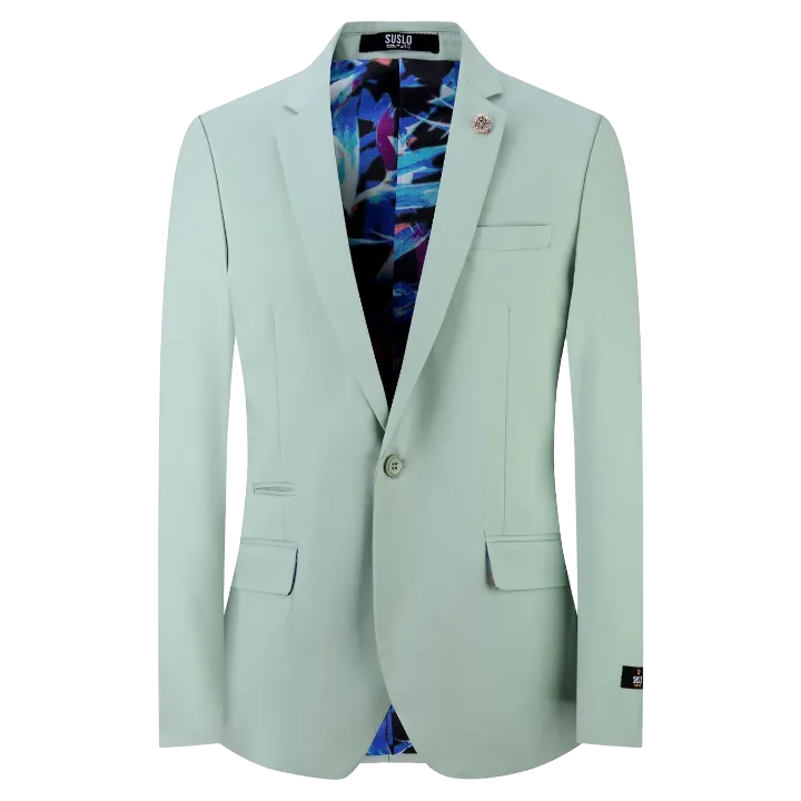 Mint Green Men's Blazer Jacket Stretch Fabric Notch Lapel Slim-Fit Style-S1601