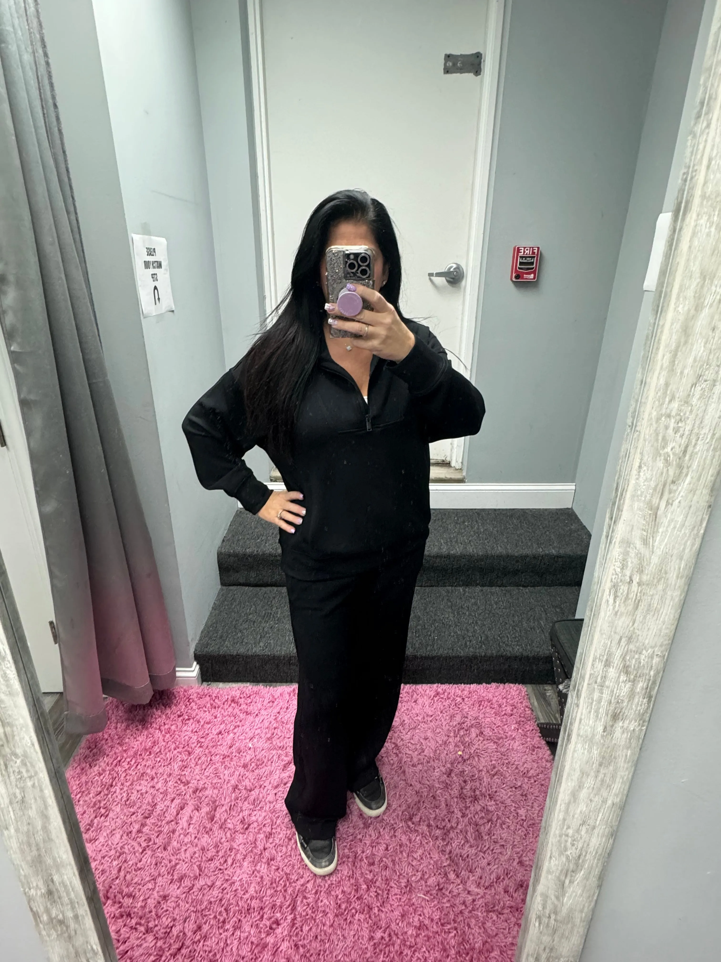 MODAL POLY SPAN QUARTER ZIP FUNNEL NECK PULLOVER - BLACK