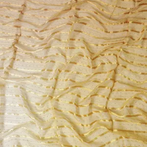 Multicolor synthetic chiffon fabric with gold stripe having same tone metallic dot foil in stripe design-D13645