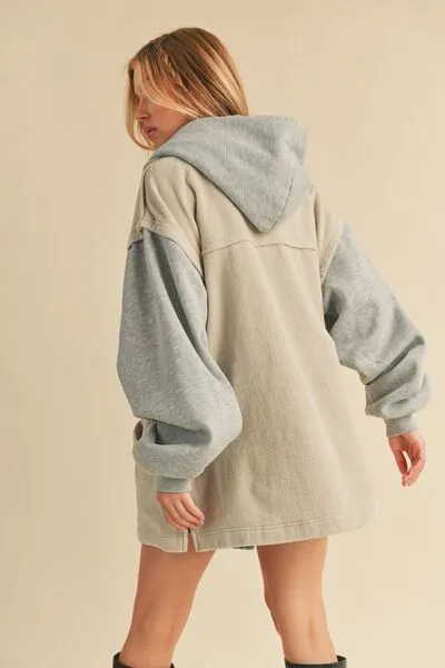 Oversized Hooded Snap-Button Jacket – Casual Streetwear Layering Piece