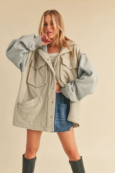 Oversized Hooded Snap-Button Jacket – Casual Streetwear Layering Piece