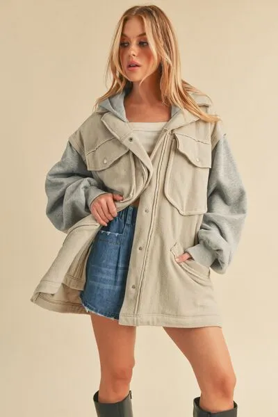 Oversized Hooded Snap-Button Jacket – Casual Streetwear Layering Piece