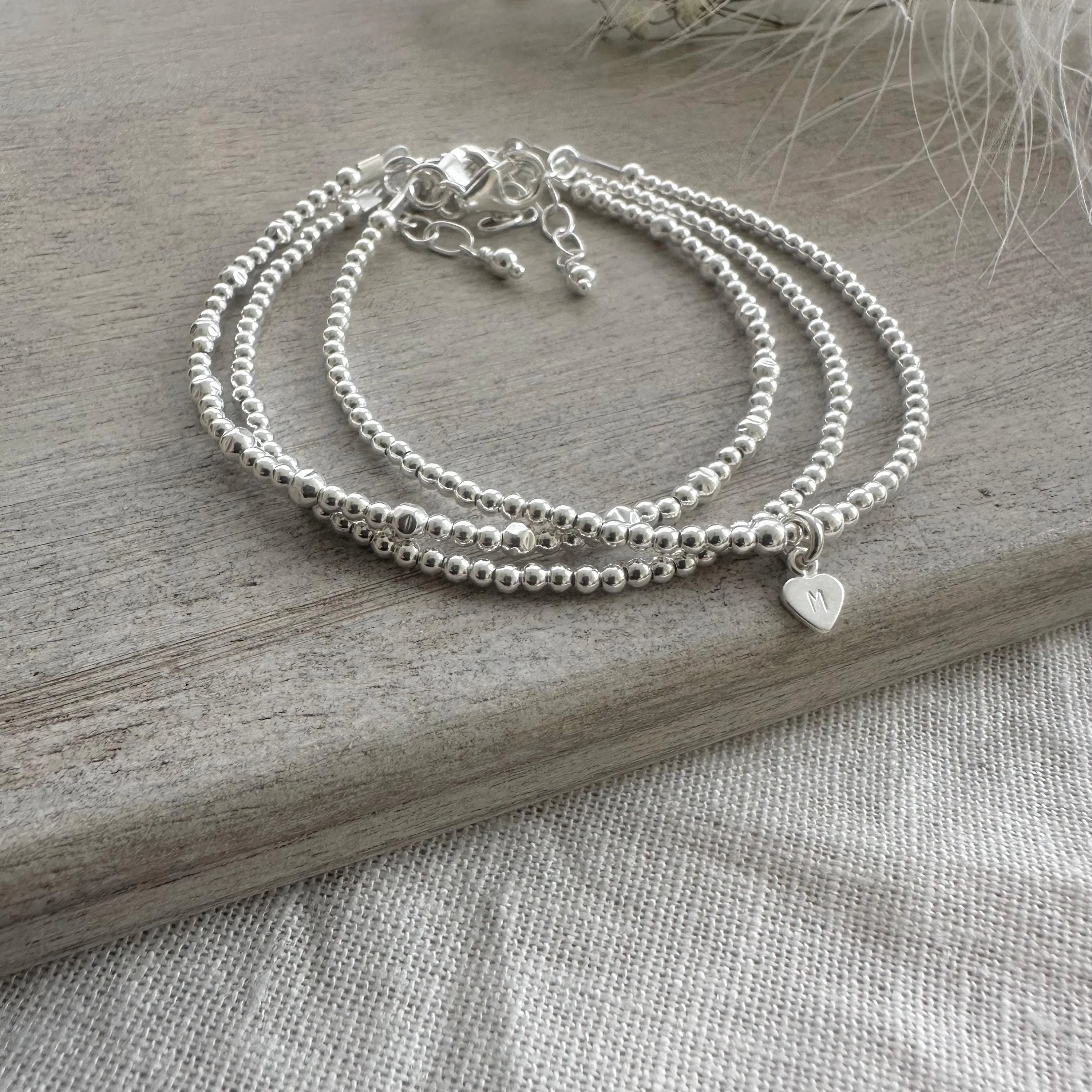 Personalised Silver Stacking Bracelet Set, Sterling Silver Layering Bracelets