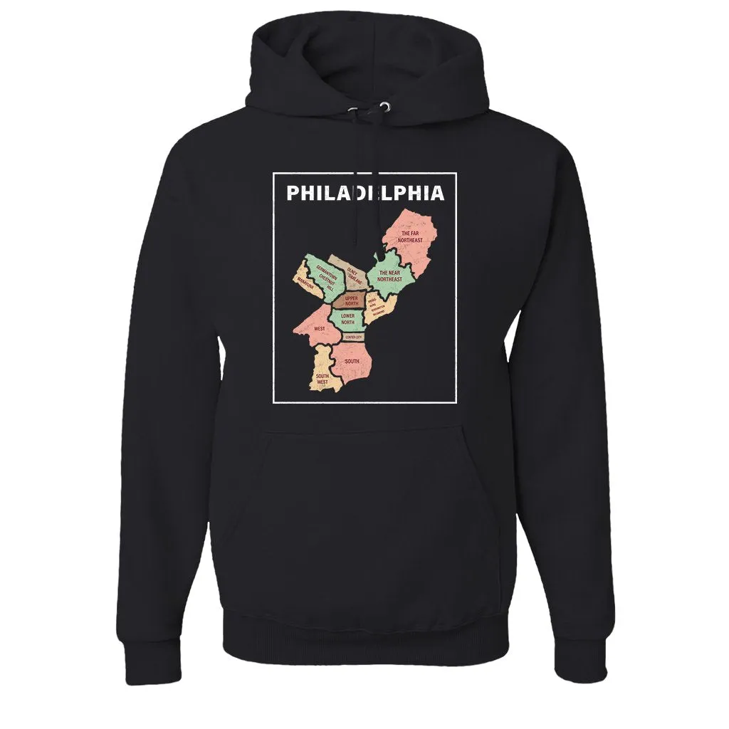Philly Map Pullover Hoodie | Philadelphia City Map Black Pull Over Hoodie