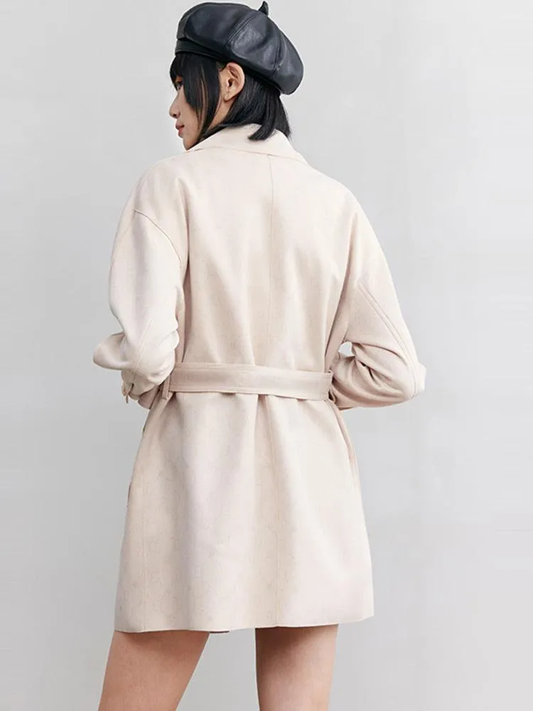 Pink Beige Pattern Print Trench Coat