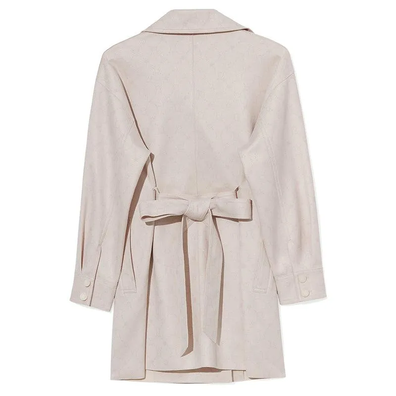 Pink Beige Pattern Print Trench Coat