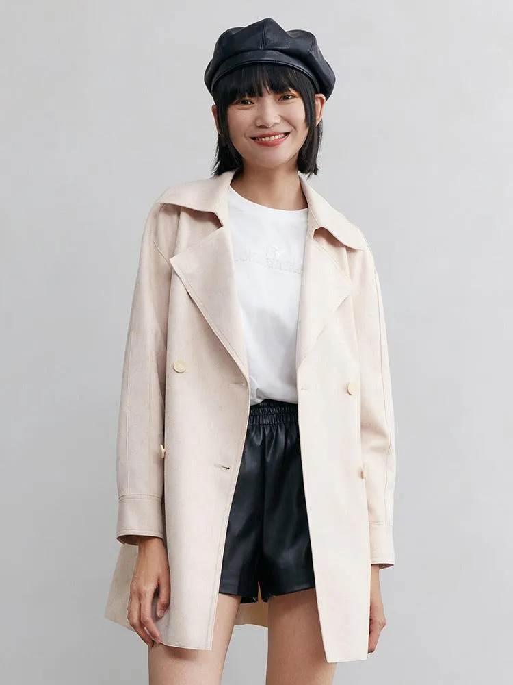 Pink Beige Pattern Print Trench Coat
