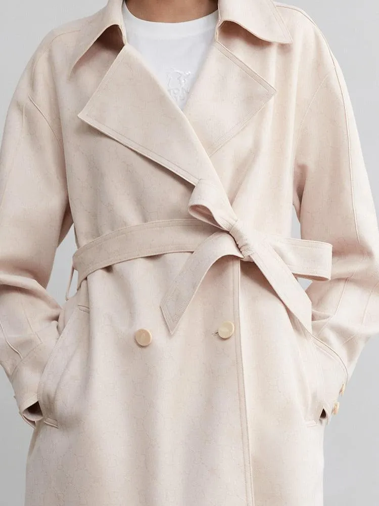 Pink Beige Pattern Print Trench Coat