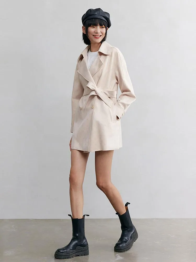 Pink Beige Pattern Print Trench Coat
