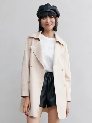 Pink Beige Pattern Print Trench Coat