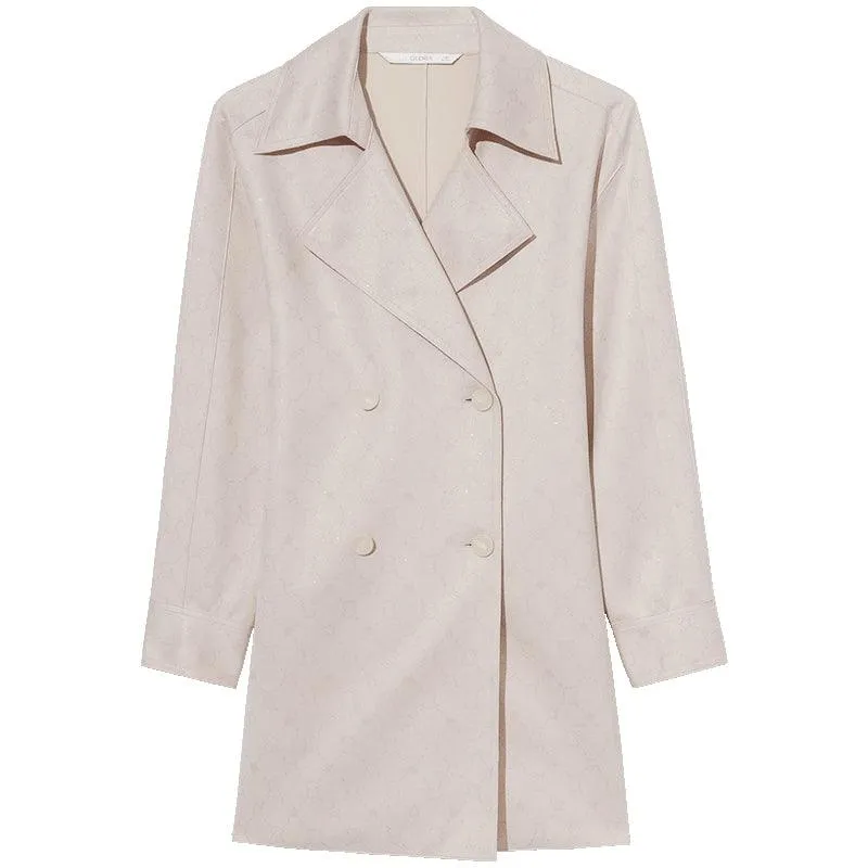 Pink Beige Pattern Print Trench Coat