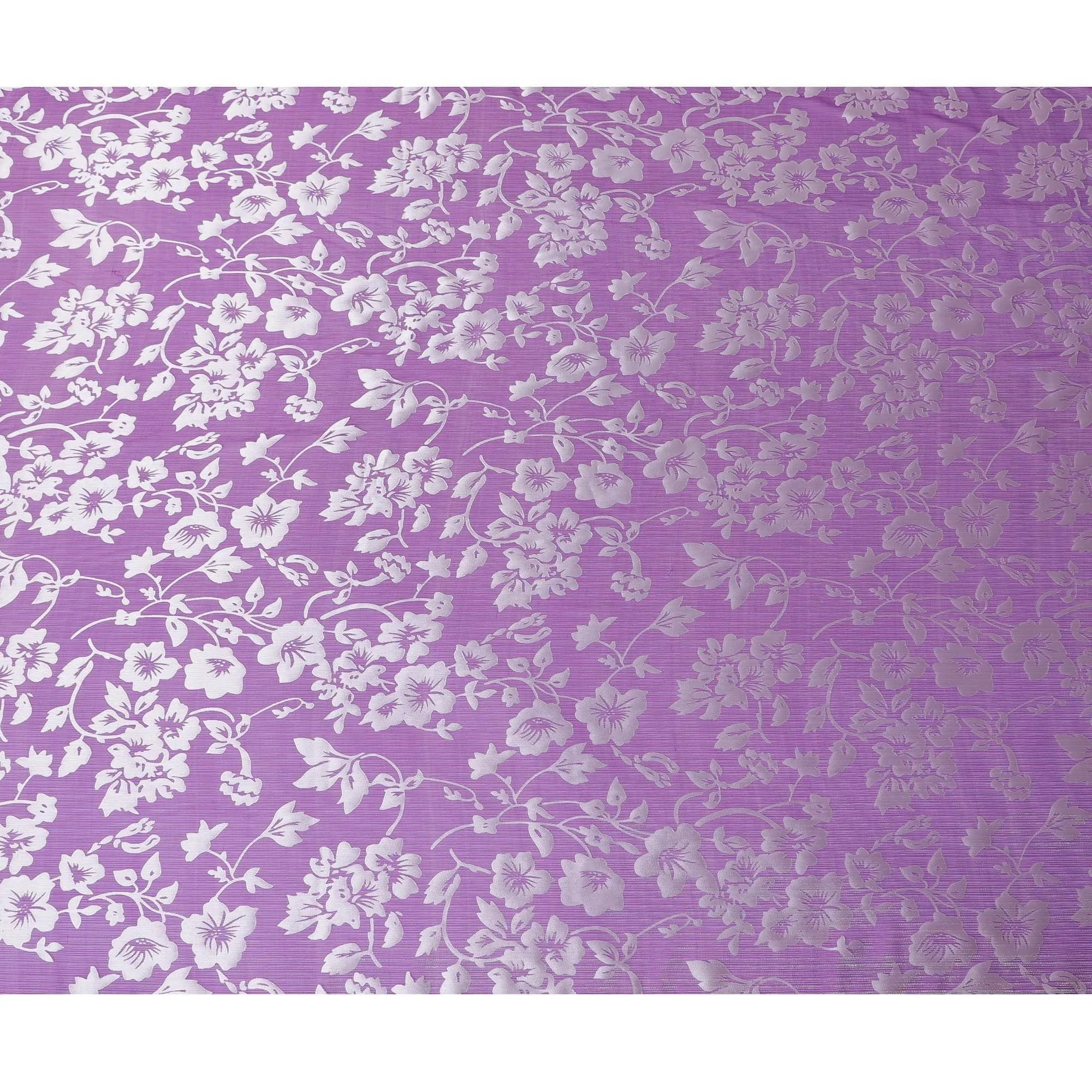 Purple Premim pure silk chiffon fabric with silver jacquard in floral design-D15323