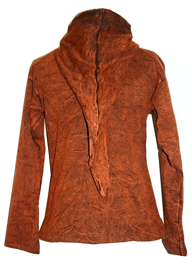R 62 J Cotton Funky Patchwork Bohemian Fleece Jacket Hoodie Pony Tail