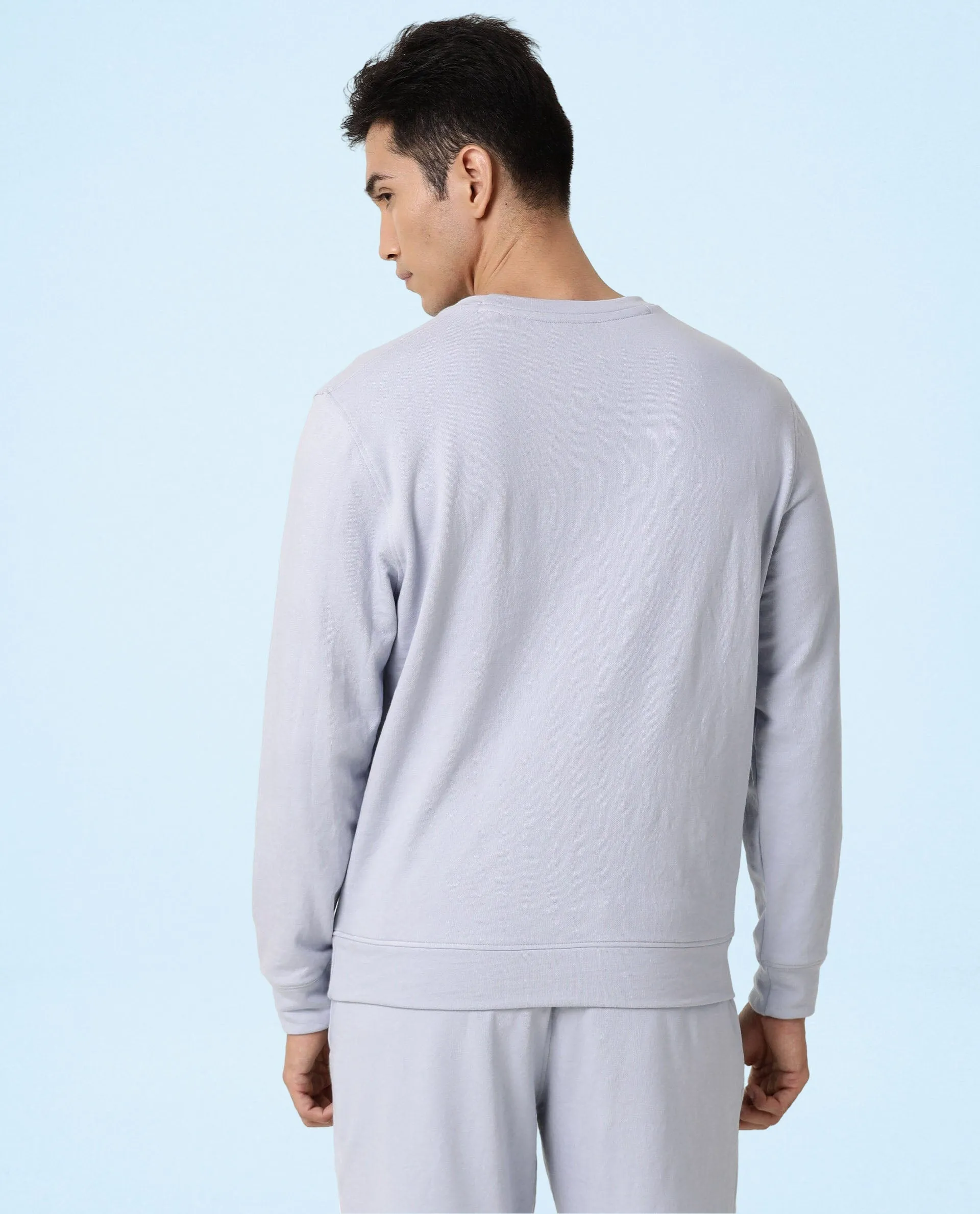 Rare Rabbit Articale Men's Arum Azure Blue Cotton Fabric Full Sleeves Solid Sweatshirt