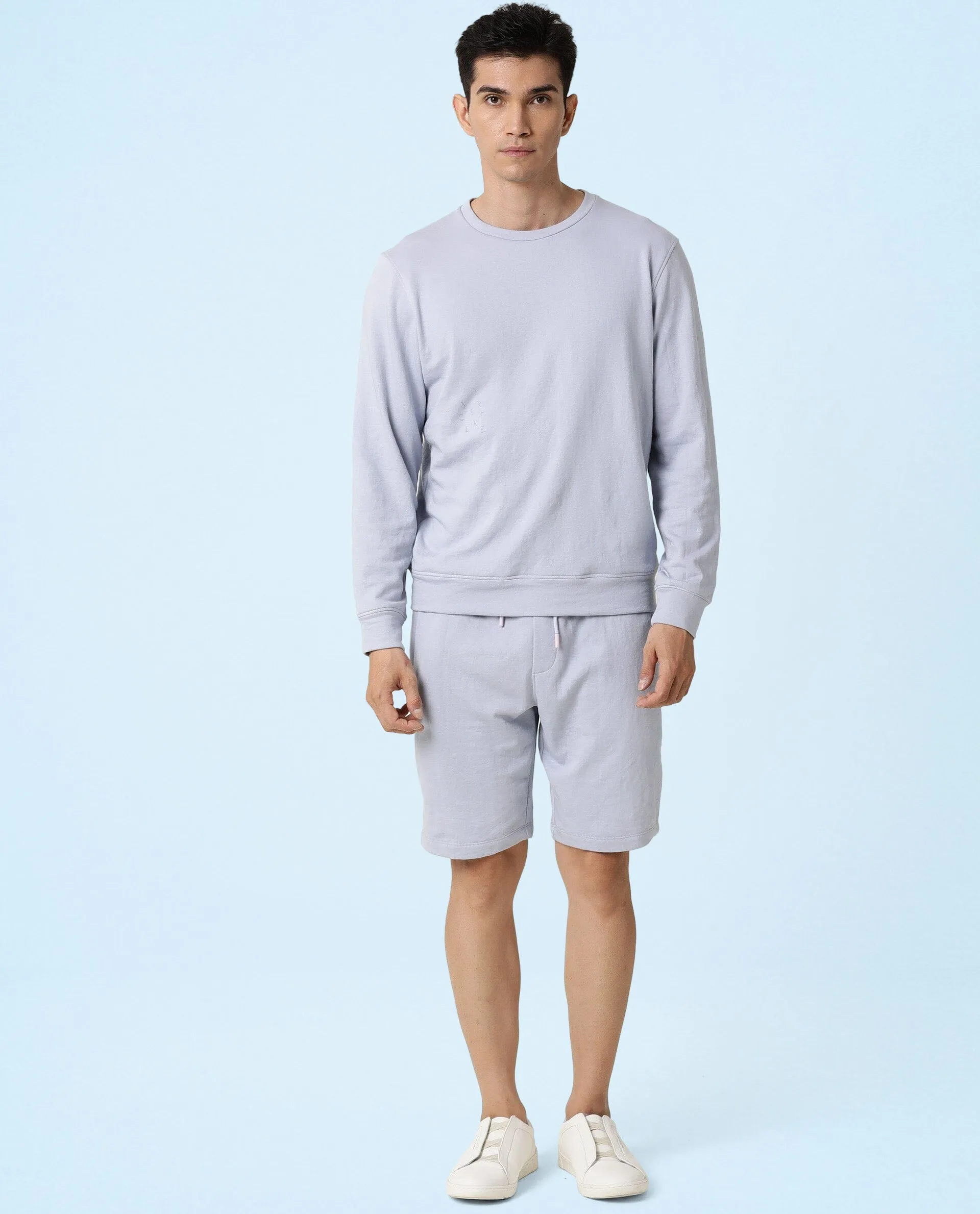 Rare Rabbit Articale Men's Arum Azure Blue Cotton Fabric Full Sleeves Solid Sweatshirt