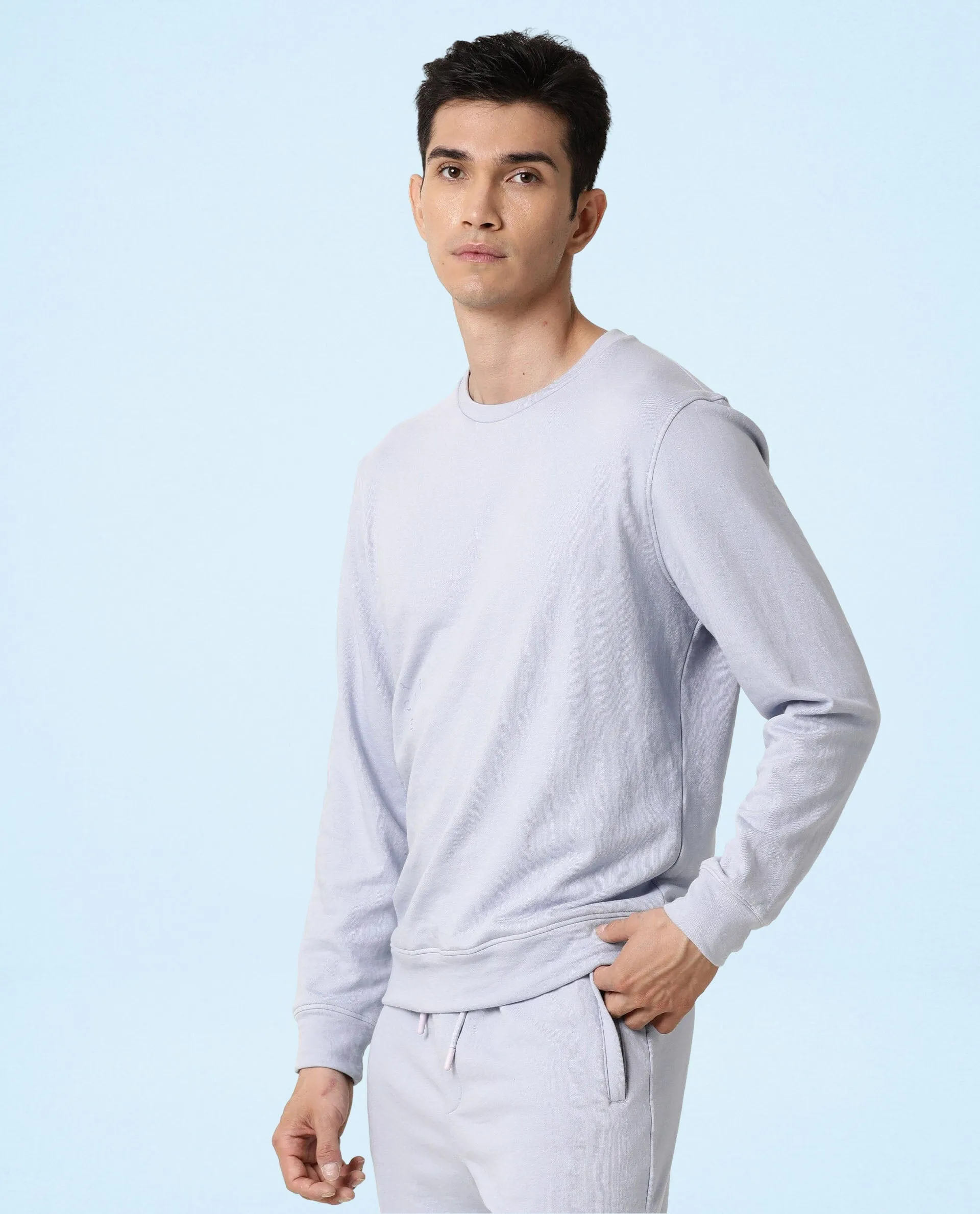 Rare Rabbit Articale Men's Arum Azure Blue Cotton Fabric Full Sleeves Solid Sweatshirt