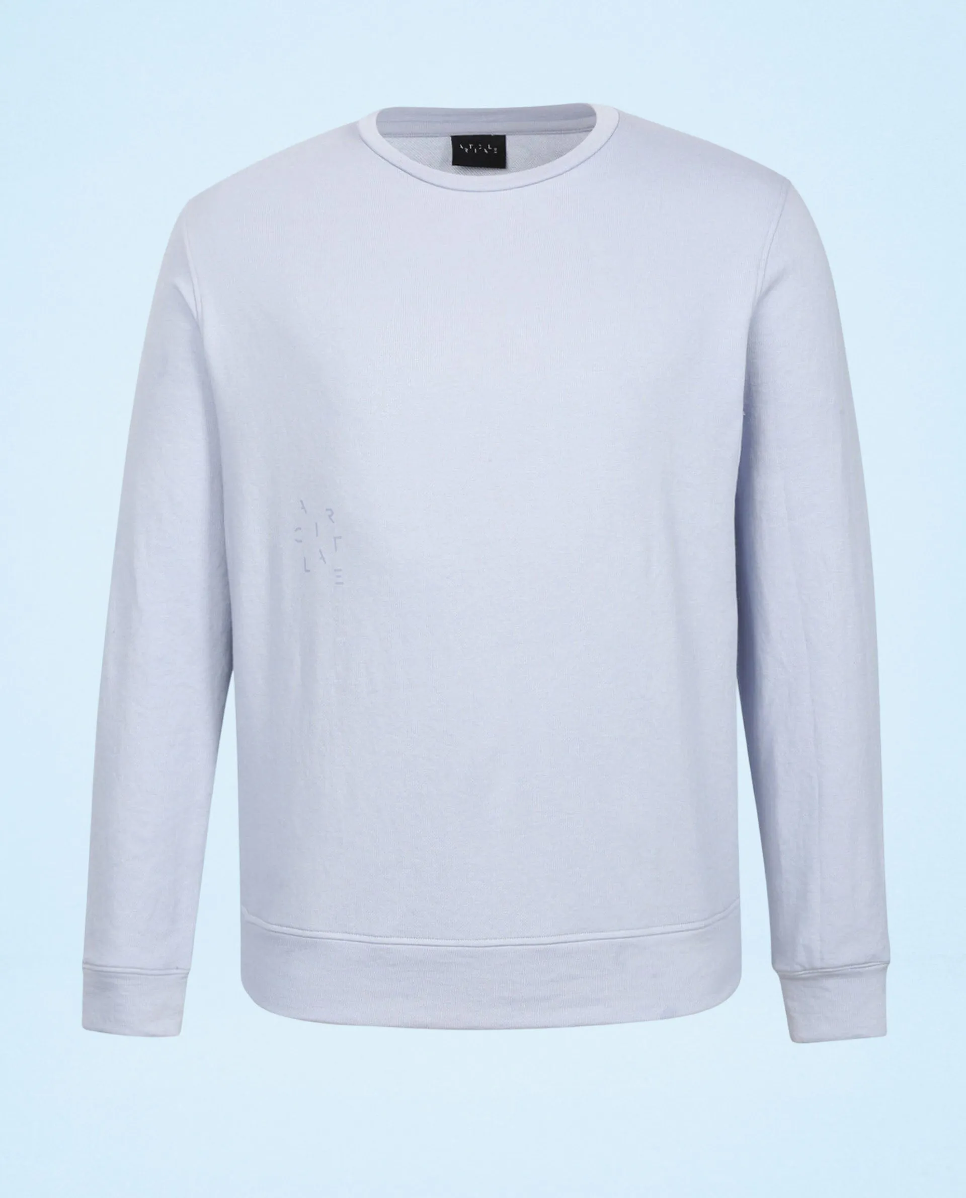 Rare Rabbit Articale Men's Arum Azure Blue Cotton Fabric Full Sleeves Solid Sweatshirt