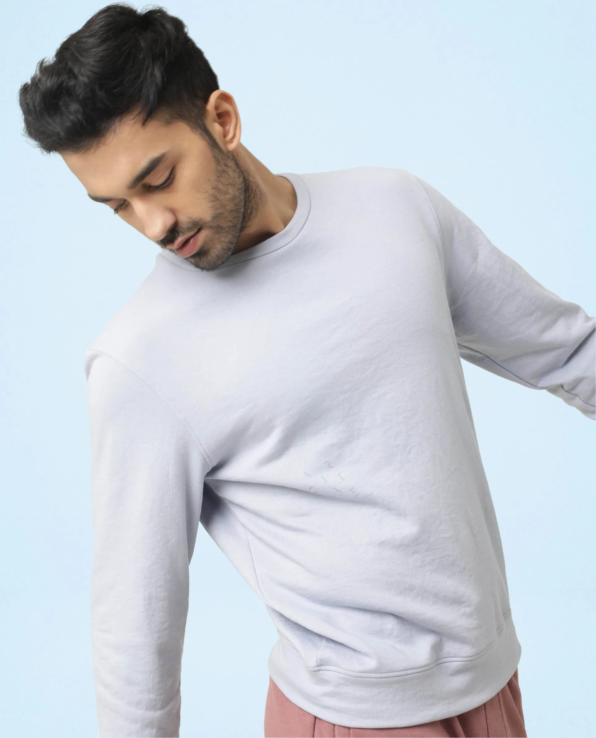 Rare Rabbit Articale Men's Arum Azure Blue Cotton Fabric Full Sleeves Solid Sweatshirt