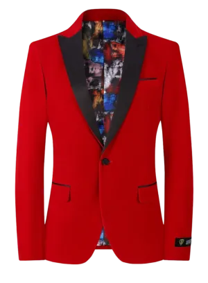 Red Men's velvet Blazer Peak Lapel Slim-Fit with Bowtie
