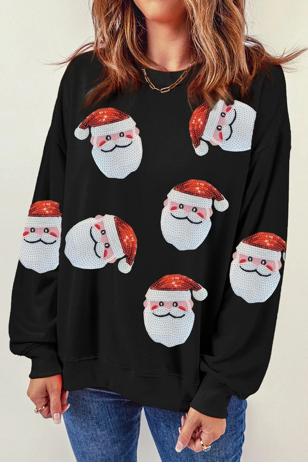 Red Santa Claus Sequin Graphic Sweater