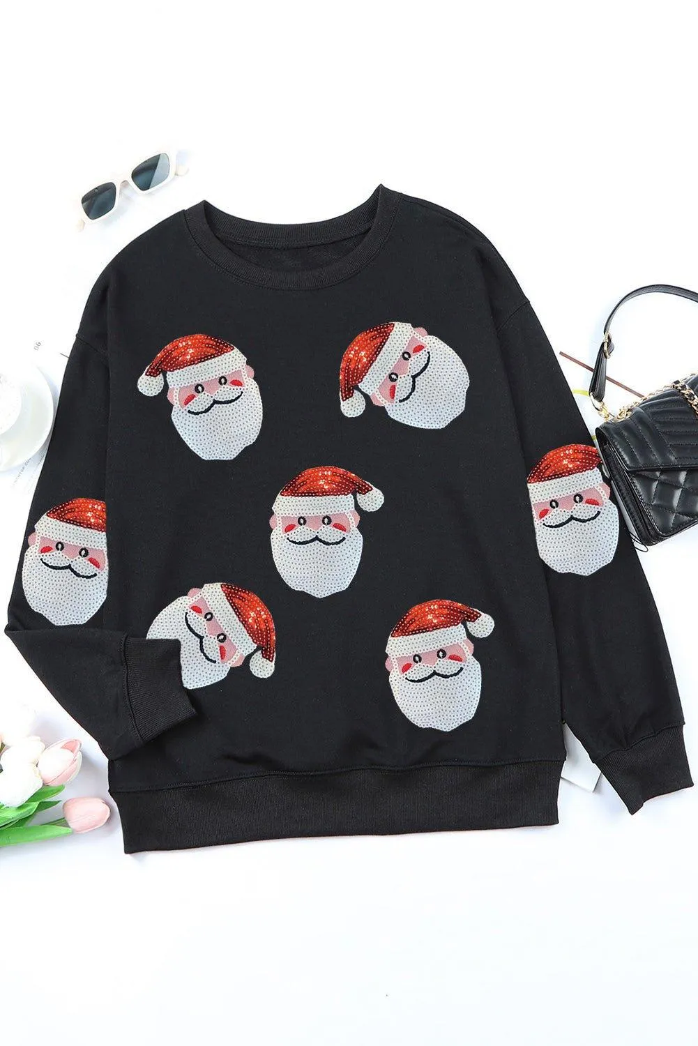Red Santa Claus Sequin Graphic Sweater