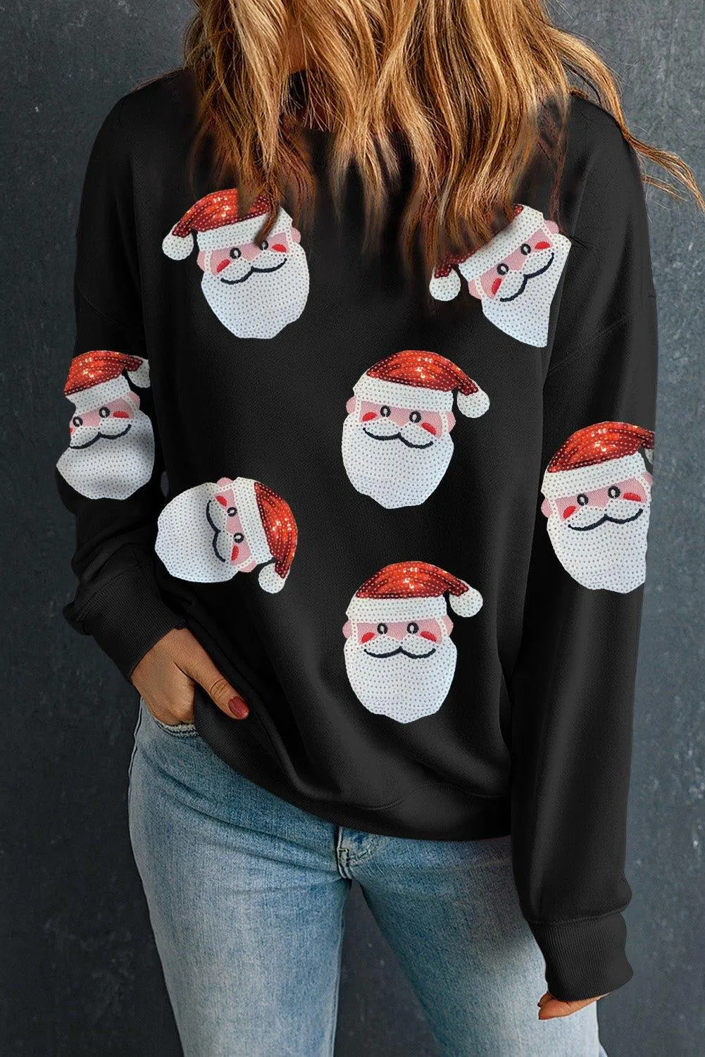 Red Santa Claus Sequin Graphic Sweater