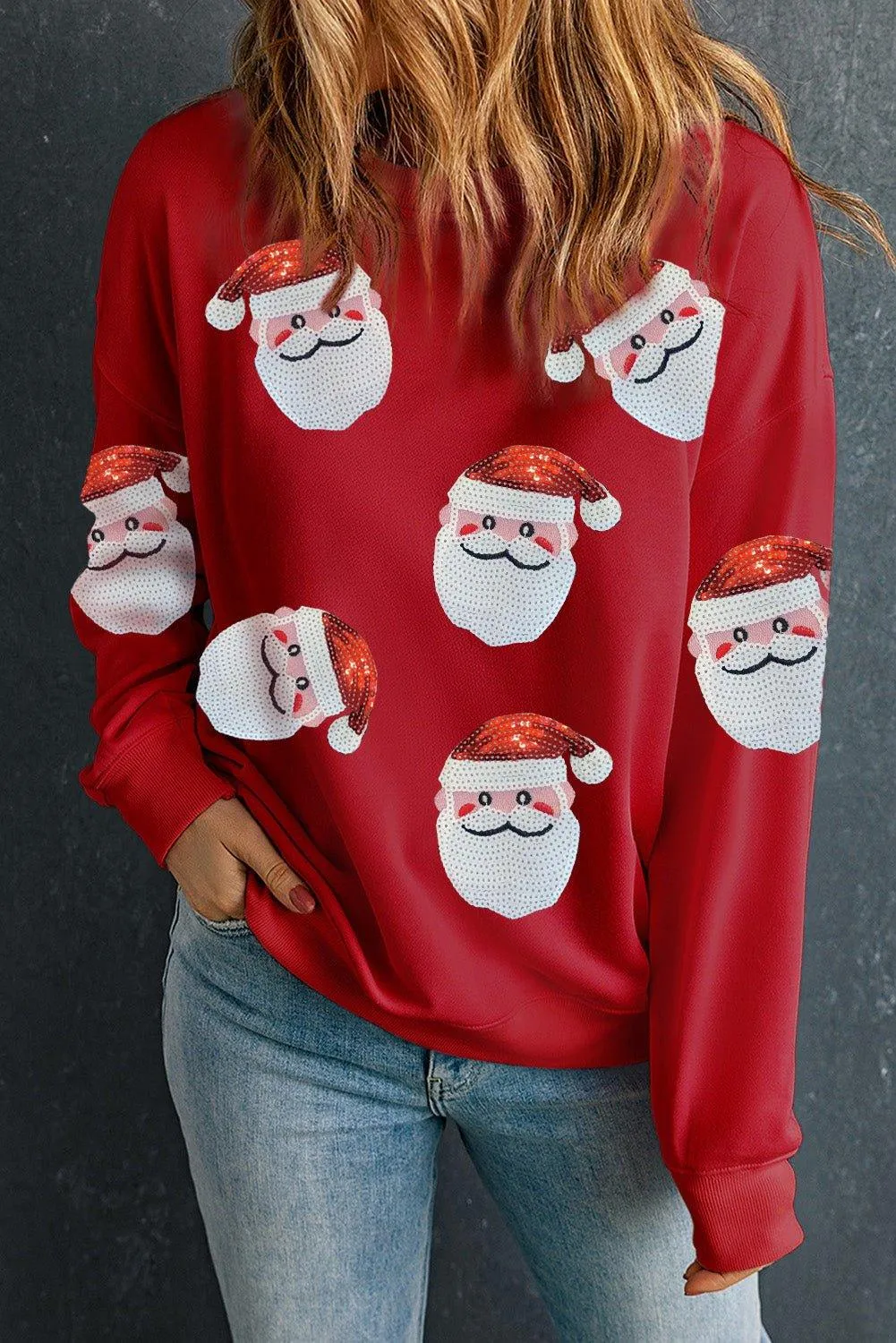 Red Santa Claus Sequin Graphic Sweater