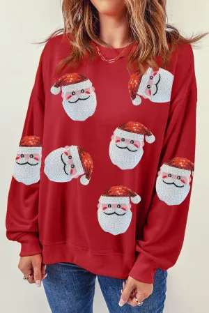 Red Santa Claus Sequin Graphic Sweater