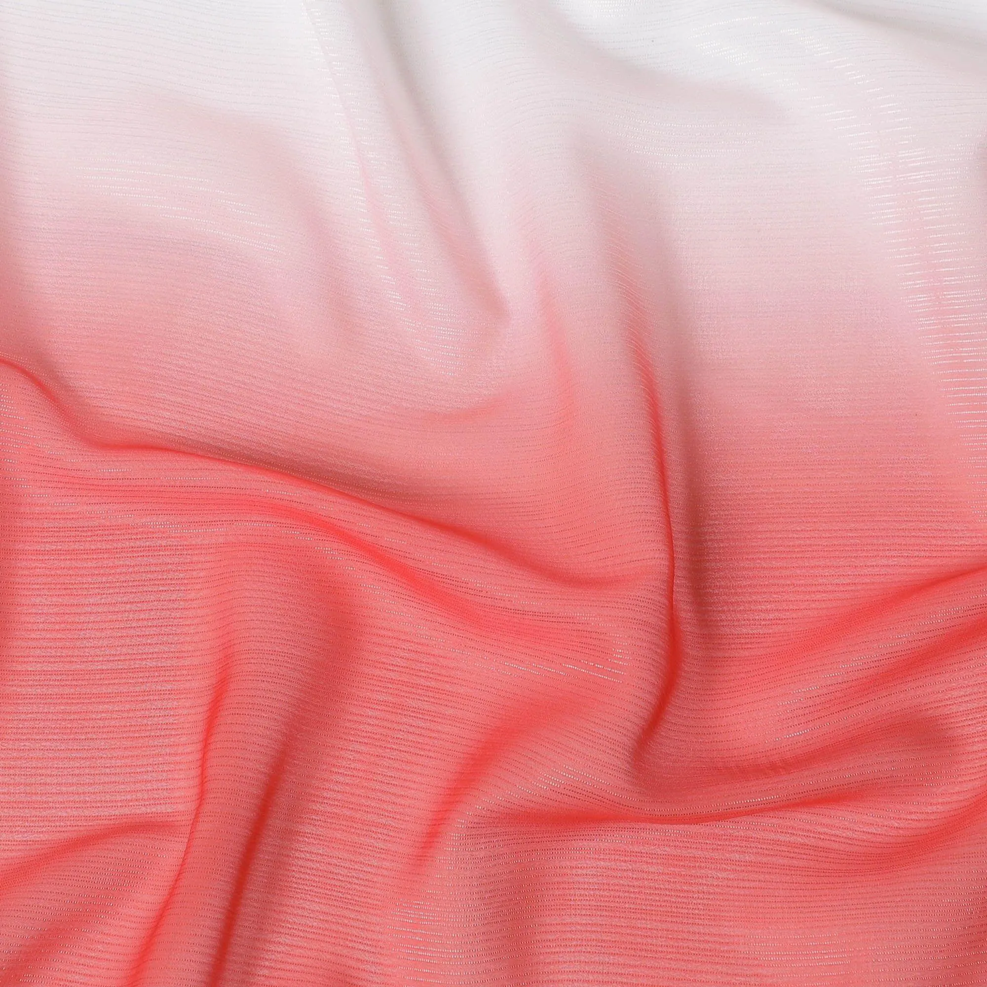 Red, white synthetic chiffon fabric with same tone metallic lurex in ombre design-D14454