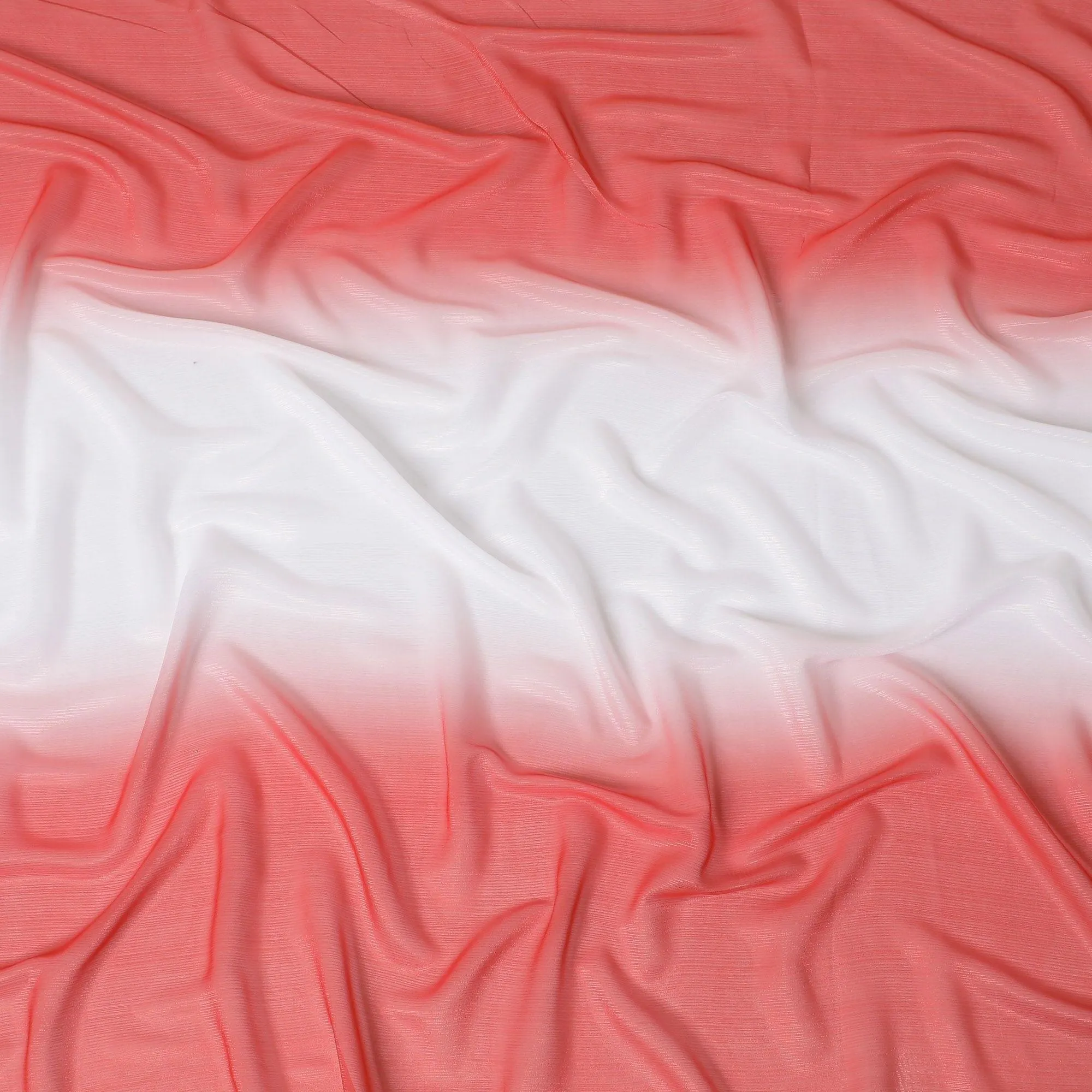 Red, white synthetic chiffon fabric with same tone metallic lurex in ombre design-D14454