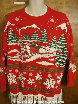 Retro 80s Horse and Sleigh Funny Novelty Christmas Sweatshirt