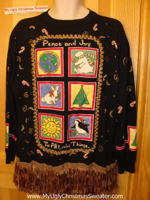 Retro 80s Ugly Christmas Tacky Sweatshirt Glittery with Massive Fringe (q77)
