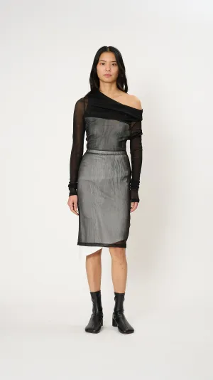 Sheer Rib and Jersey Midi Skirt in Black and White