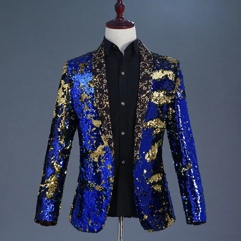 Shiny Sequin with Shawl Collar Tuxedo Men Stage Blazer