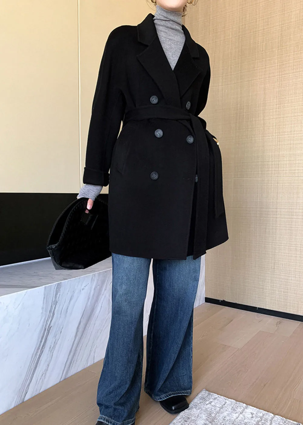 Sirena Double Breasted Belted Wool Coat