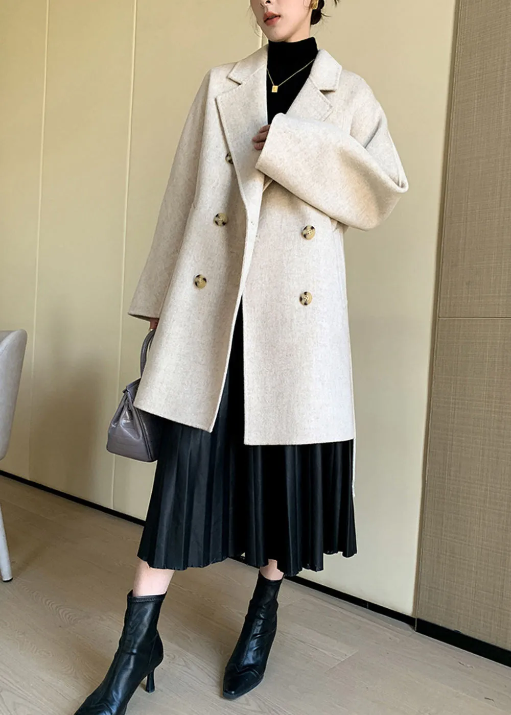 Sirena Double Breasted Belted Wool Coat