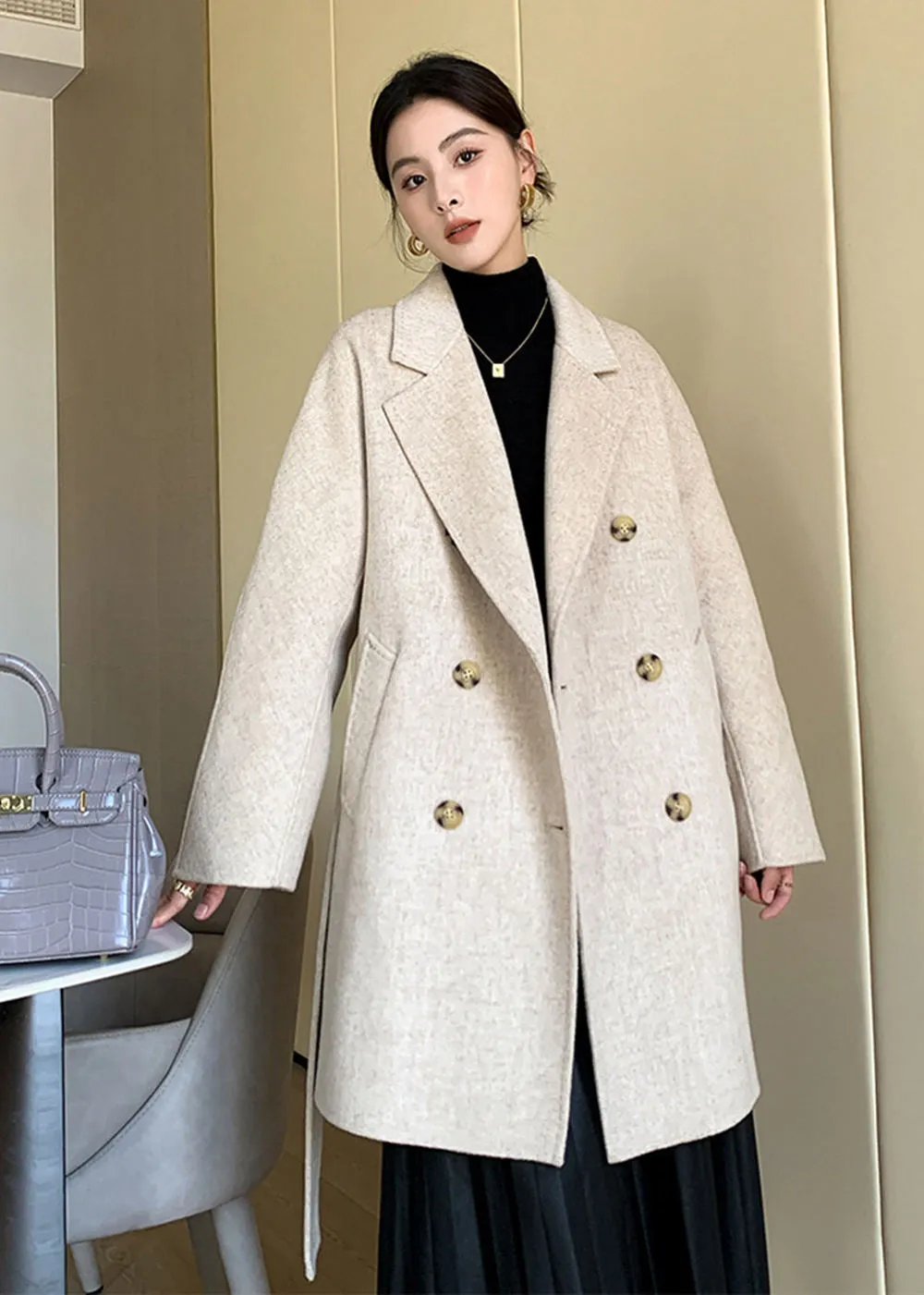 Sirena Double Breasted Belted Wool Coat