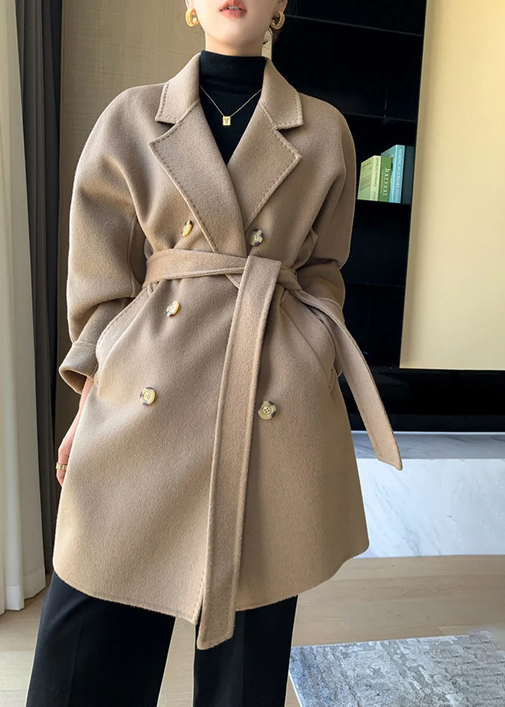 Sirena Double Breasted Belted Wool Coat