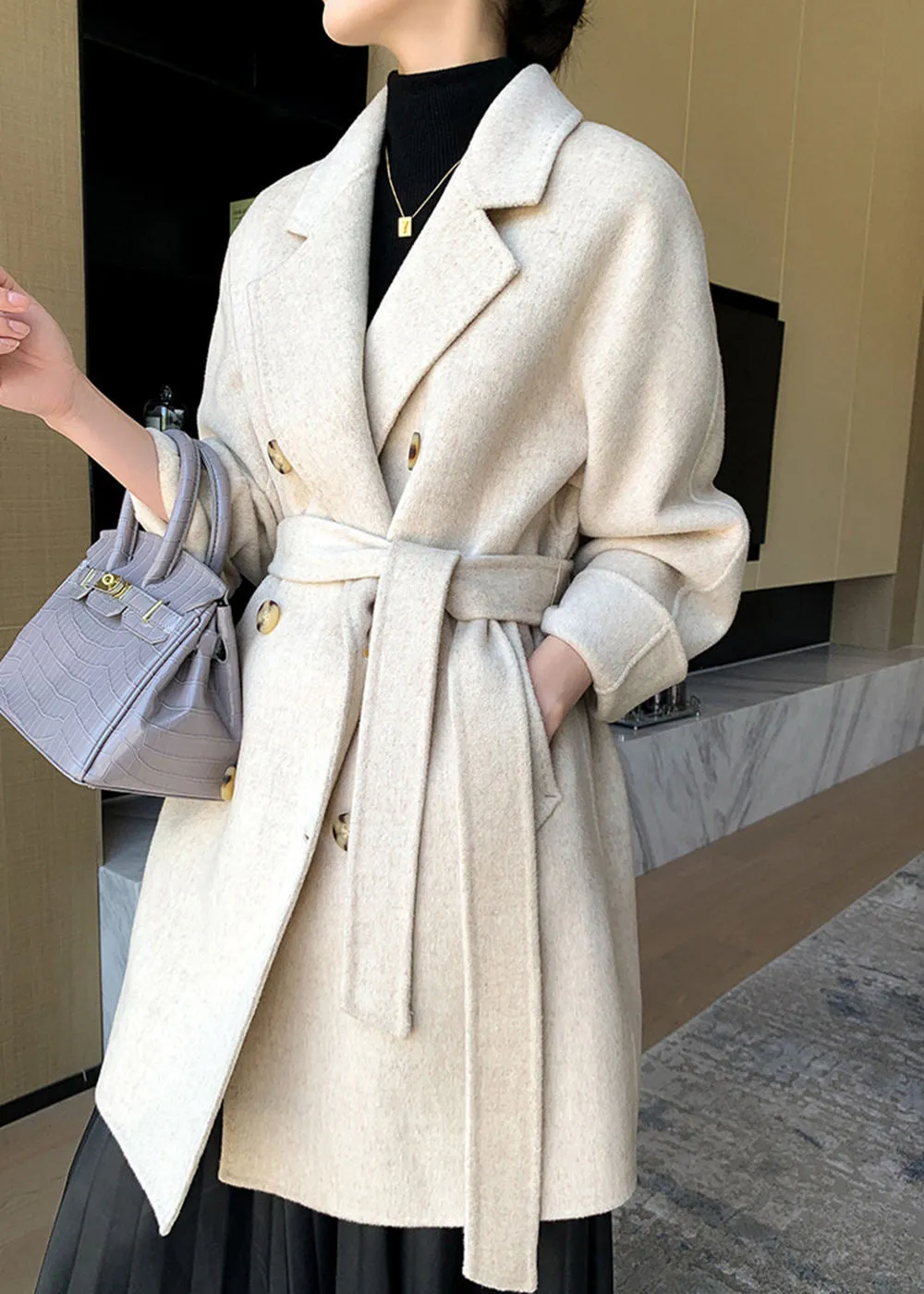 Sirena Double Breasted Belted Wool Coat