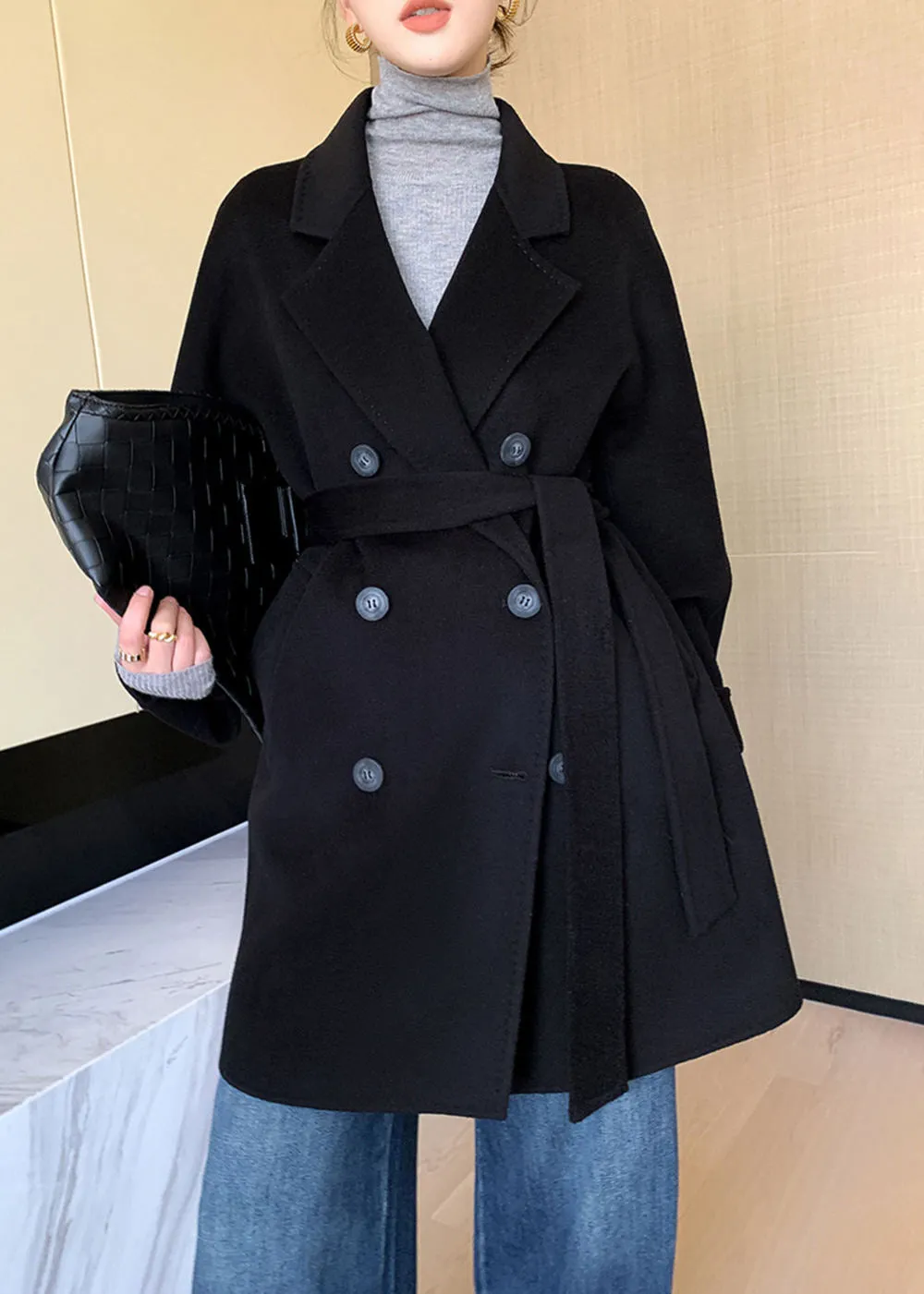 Sirena Double Breasted Belted Wool Coat