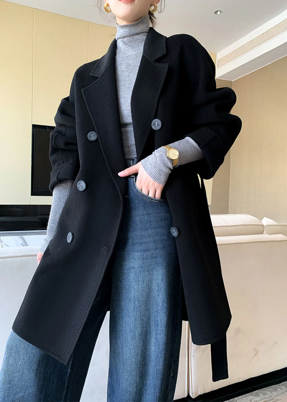 Sirena Double Breasted Belted Wool Coat